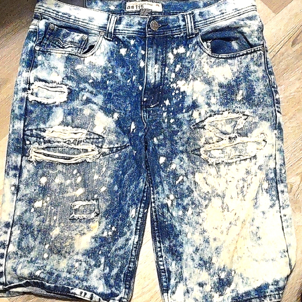 Vintage Blue and White Distressed Jean Shorts